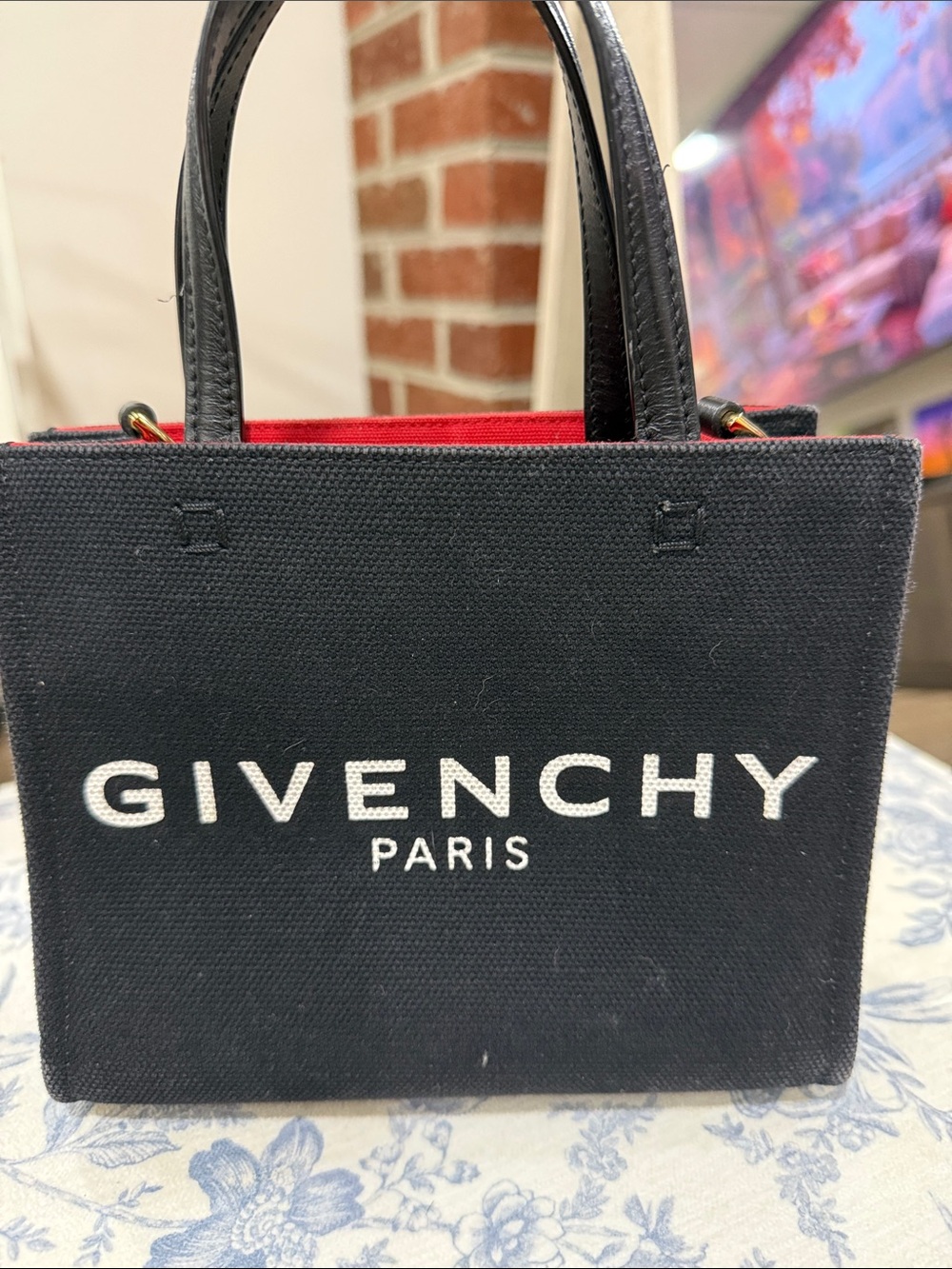Givenchy Black Canvas Tote with Red Interior